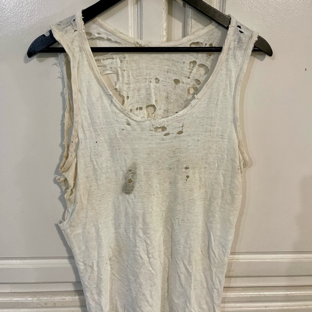 Vintage America Distressed White Tank Top